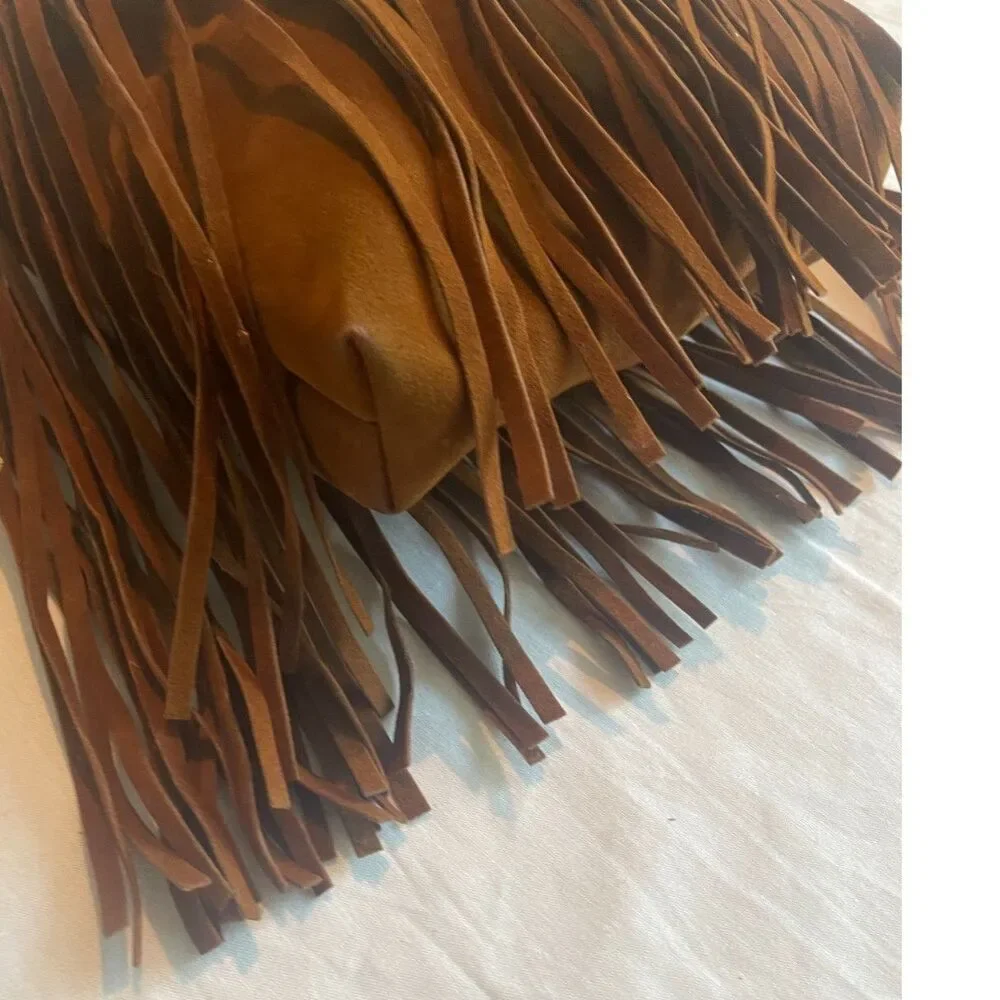 Vtg Women Fringe Bag Tassel Handbag Leather Suede Shoulder Crossbody Messenger